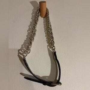 Vintage Y2K Black Leather Chain Belt • Made in Italy